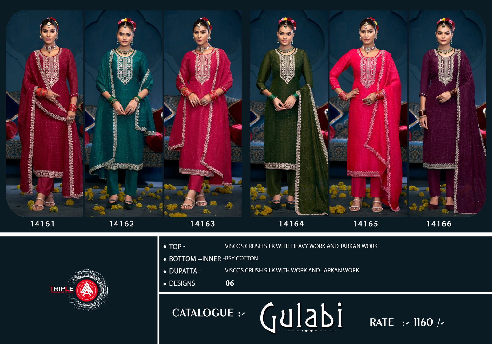 Gulabi By Triple Jarkan Work Designer Dress Material Wholesale Shop In Surat